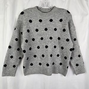 Chelsea & Theodore Fuzzy Crew Neck Gray Black Polkadot Sweater Womens Size Small